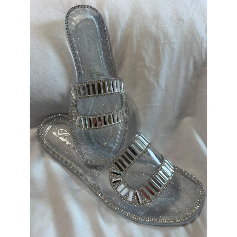 Lauren Lorraine Jane Clear Crystal Embellished Jelly Slide Sandals Women 7.5 - Picture 2 of 4